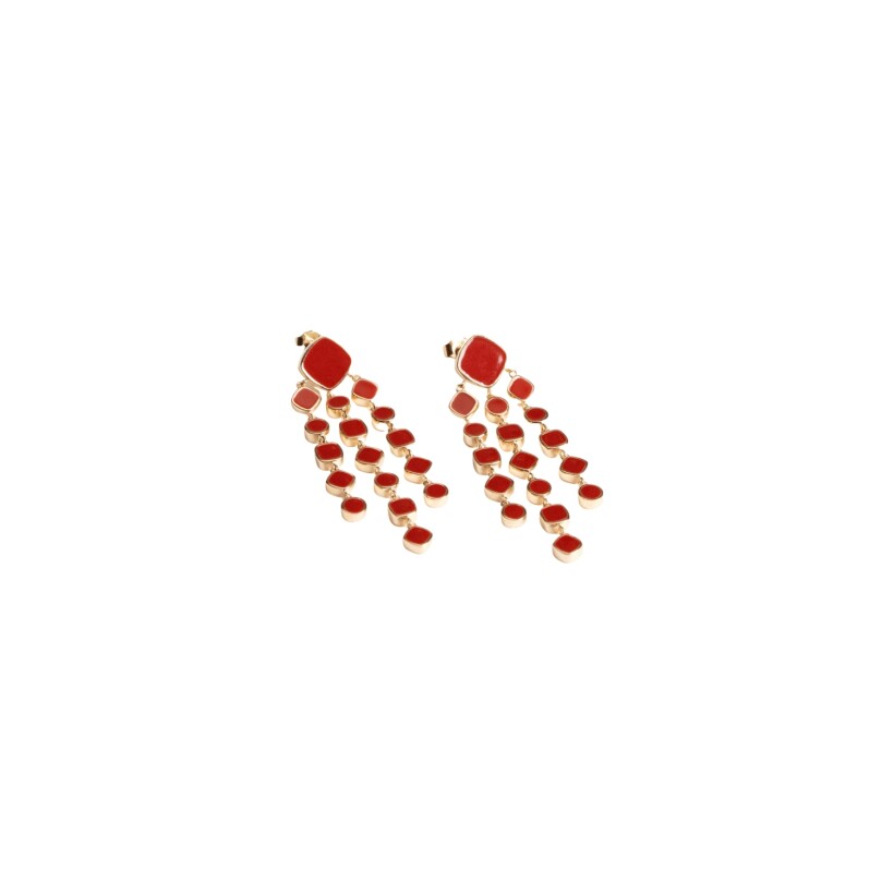Boucles d'oreilles Ana & Cha Alba en plaqué or et émail rouge