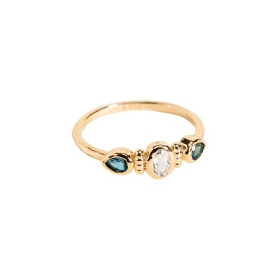Bague Ana & Cha Carla en plaqué or, topaze bleue et topaze blanche