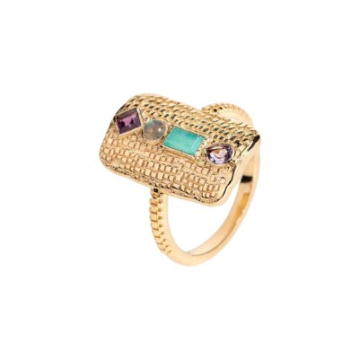 Bague Ana & Cha Leora en plaqué or, amazonite, améthyste, rhodolite et labradorite