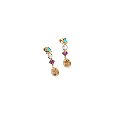 Boucles d'oreilles Ana & Cha Lili en plaqué or, amazonite, topaze blanche et rhodolite