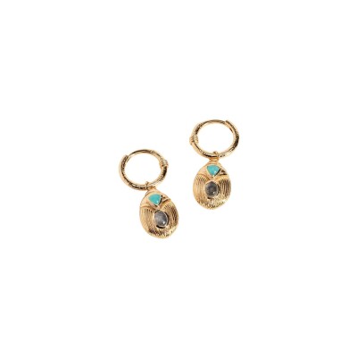 Boucles d'oreilles créoles Ana & Cha Betty en plaqué or, amazonite et labradorite