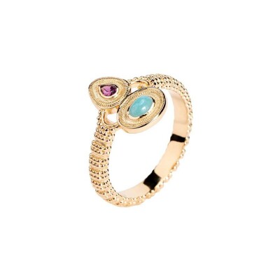 Bague Sasha Ana & Cha en plaqué or, amazonite et rhodolite