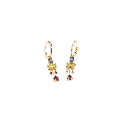 Boucles d'oreilles créoles Ana & Cha Sienna en plaqué or, topaze Bleu London, rhodolite et péridot