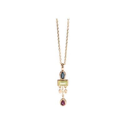 Collier Ana & Cha Sienna en plaqué or, topaze Bleu London, rhodolite et péridot