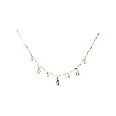 Collier Ana & Cha Mira en plaqué or, topaze Bleu London, topaze blanche et topaze bleue