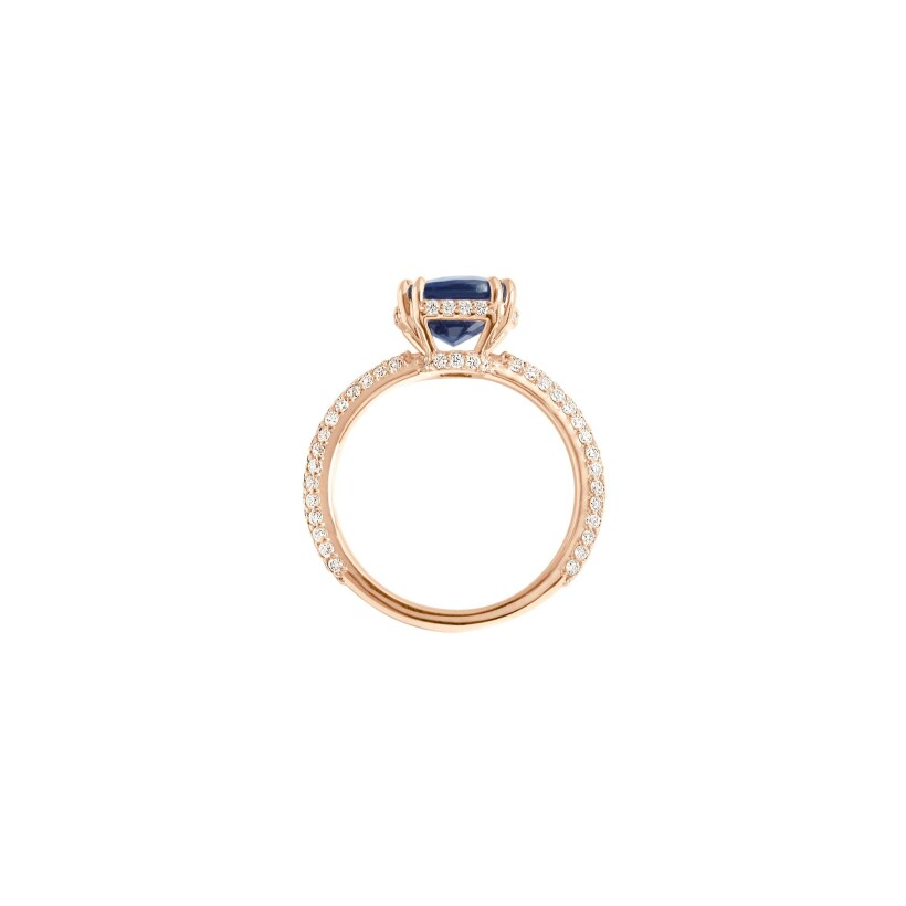 Bague Frojo en or rose, saphir Ceylan bleu coussin et diamants, taille 52