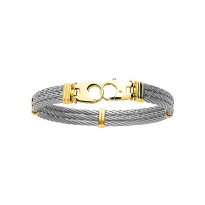 Bracelet cable en acier et or jaune, grand modèle