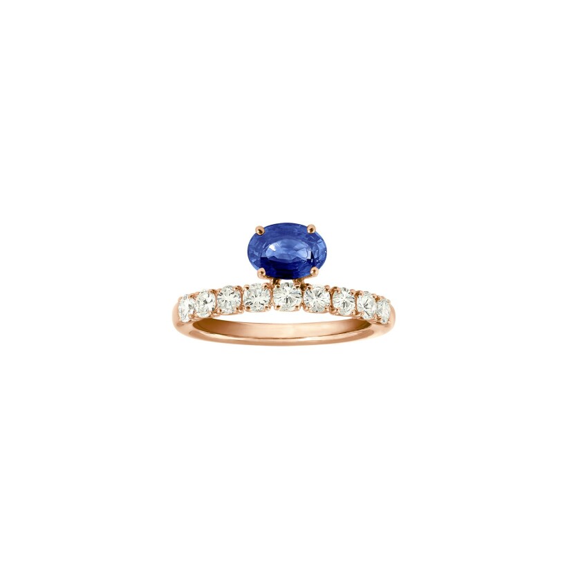 Bague Frojo en or rose, saphir bleu ovale et diamants, taille 51