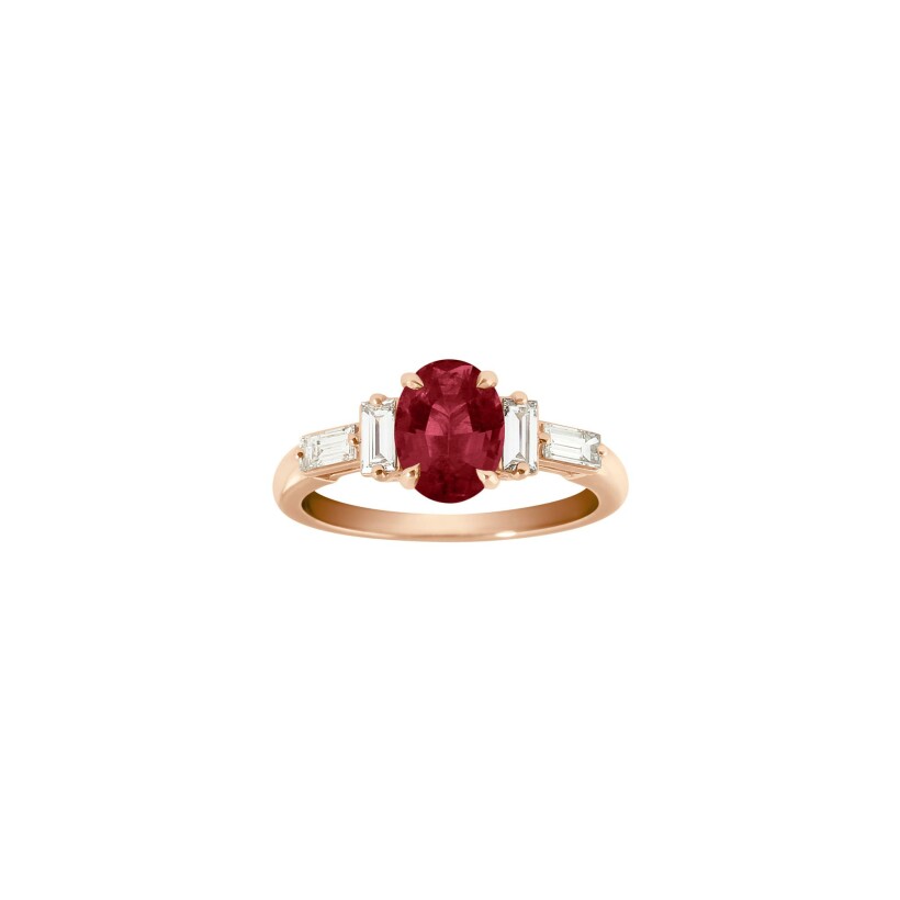 Bague Frojo en or rose, rubis ovale et diamants, taille 52