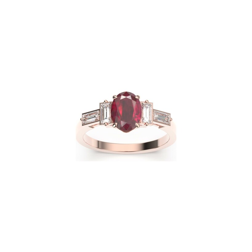 Bague Frojo en or rose, rubis ovale et diamants, taille 52