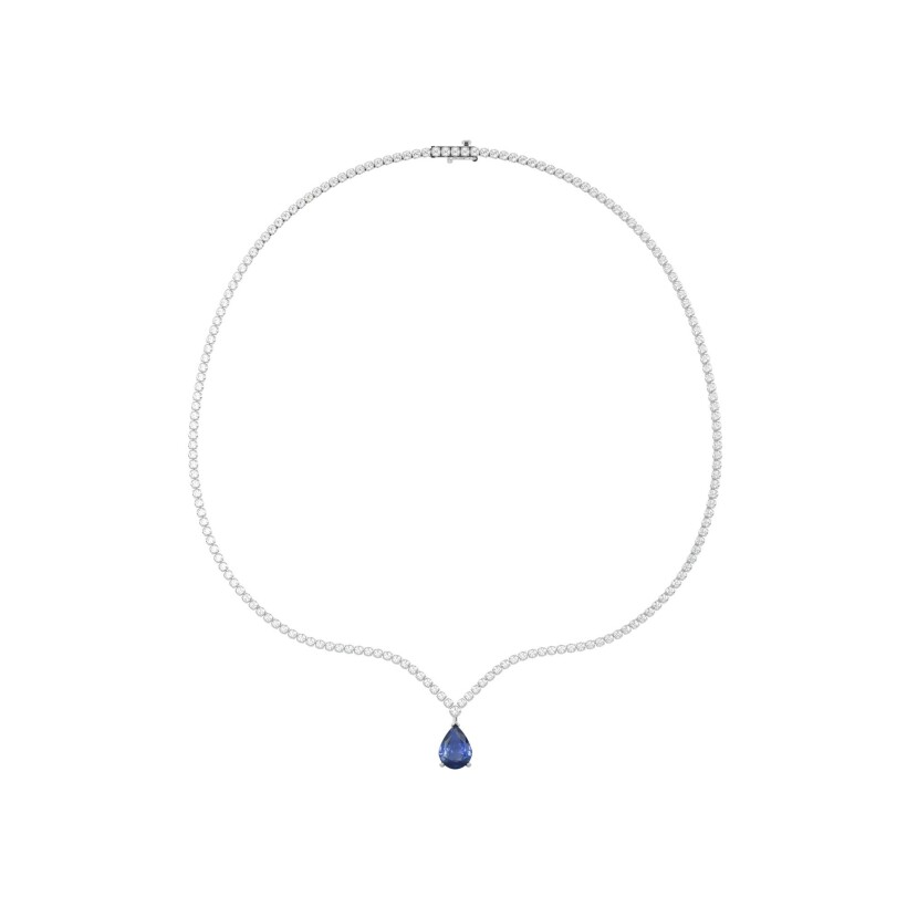 Collier rivière Frojo en or blanc, saphir bleu poire et diamants