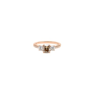 Bague Olympe en or rose, diamant coussin chocolat, diamants coussin et diamants