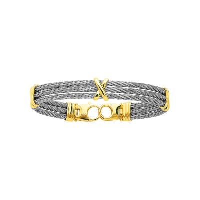 Bracelet cable en acier et or jaune, grand modèle
