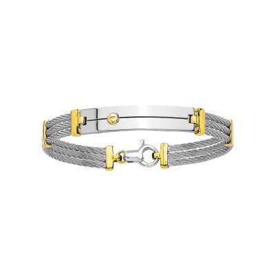 Bracelet cable en acier et or jaune, grand modèle