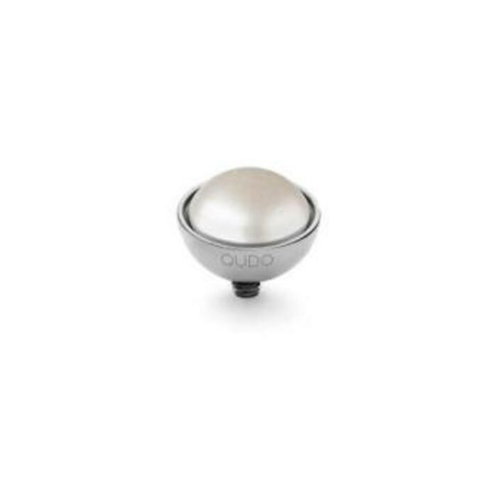 Top QUDO Bottone en acier et pierre de couleur cream pearl
