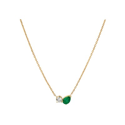 Collier Toi & Moi serti d’une émeraude taille poire de 0,39 ct et d’un diamant GSI de 0,20 ct