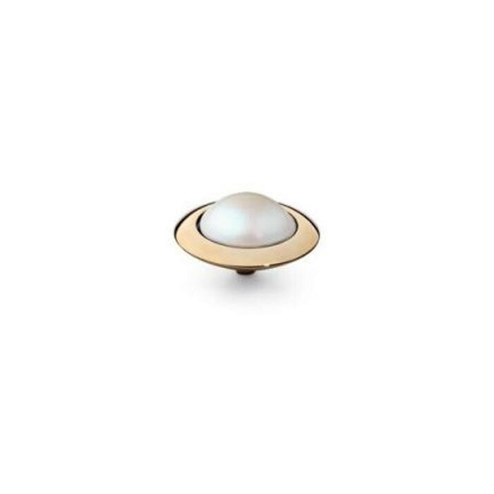 Top QUDO Tondo en métal doré et pierre de couleur pearlescent white pearl
