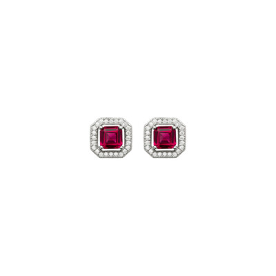 Boucles d'oreilles en argent rhodié, oxydes de zirconium et pierres synthétiques