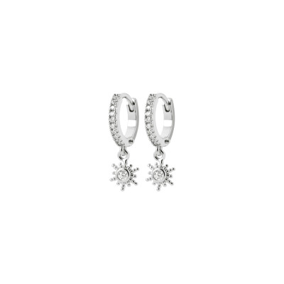 Boucles d'oreille pendantes créoles en argent rhodié et oxydes de zirconium