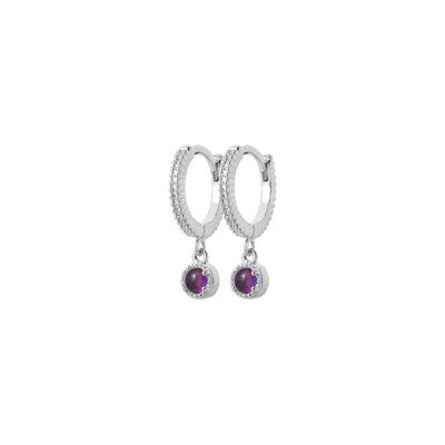Boucles d'oreilles créoles en argent rhodié et améthystes
