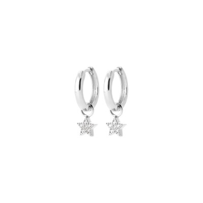 Boucles d'oreille pendantes créoles en argent rhodié et oxydes de zirconium