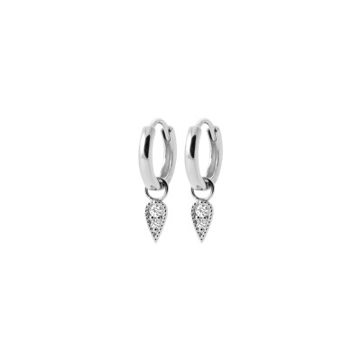 Boucles d'oreille pendantes créoles en argent rhodié et oxydes de zirconium