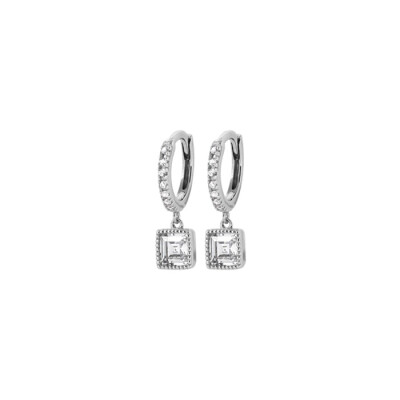 Boucles d'oreille pendantes créoles en argent rhodié et oxydes de zirconium