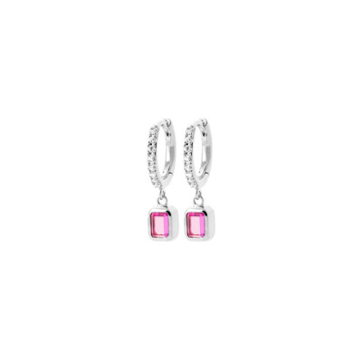 Boucles d'oreilles créoles en argent rhodié, oxydes de zirconium et pierres synthétiques