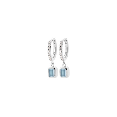Boucles d'oreilles créoles en argent rhodié, oxydes de zirconium et pierres synthétiques