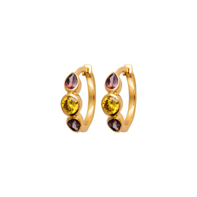 Boucles d'oreilles créoles en plaqué or et pierres synthétiques