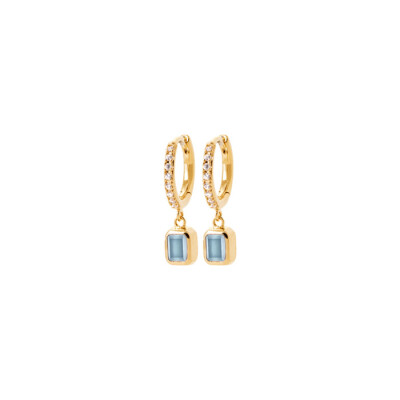 Boucles d'oreilles créoles en plaqué or, oxydes de zirconium et pierres synthétiques