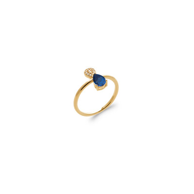 Bague en plaqué or, oxydes de zirconium et pierre synthétique