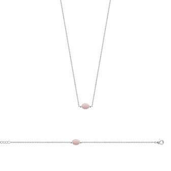 Bracelet en argent rhodié et quartz rose, 18cm