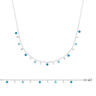 Collier en argent rhodié et pierre synthétique, 45cm