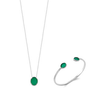 Bracelet jonc en argent rhodié et agate