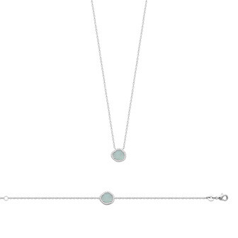 Collier en argent rhodié et agate bleue, 45cm