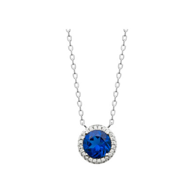 Collier en argent rhodié, oxydes de zirconium et pierre synthétique, 45cm