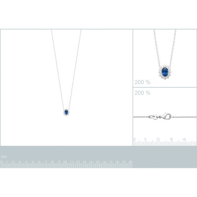 Collier en argent rhodié, oxydes de zirconium et pierre synthétique, 45cm