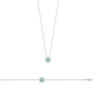 Bracelet en argent rhodié, oxydes de zirconium et pierre de couleur, 18cm