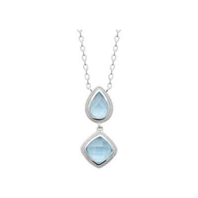 Collier en argent rhodié et pierre synthétique, 45cm