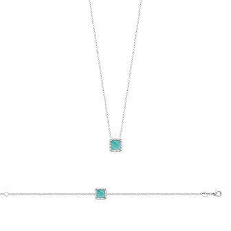 Collier en argent rhodié, oxydes de zirconium et pierre de couleur, 45cm