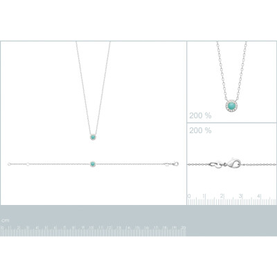 Collier en argent rhodié, oxydes de zirconium et pierre de couleur, 45cm