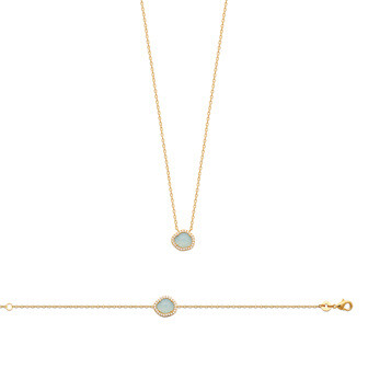 Collier en plaqué or et agate bleue, 45cm