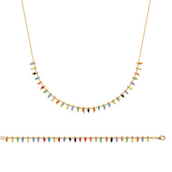 Collier en plaqué or et cristal, 45cm