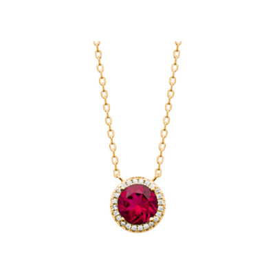 Collier en plaqué or, oxydes de zirconium et pierre synthétique, 45cm
