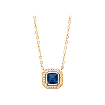 Collier en plaqué or, oxydes de zirconium et pierre synthétique, 45cm