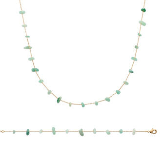 Collier en plaqué or et quartzite vert, 45cm