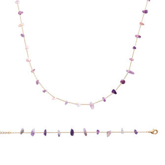 Bracelet en plaqué or et améthyste, 18cm