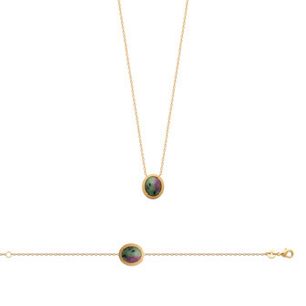 Collier en plaqué or et rubis zoisite, 45cm