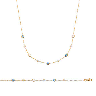 Bracelet en plaqué or, oxydes de zirconium et pierre de couleur, 18cm